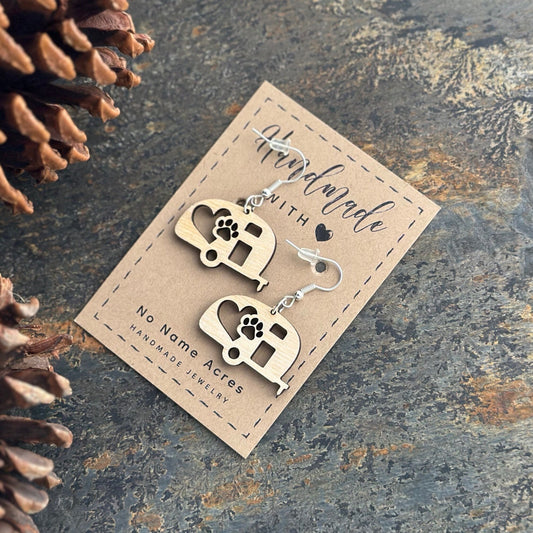 Birchwood Teardrop Trailer Earrings – Paw Print RV Camping Gift