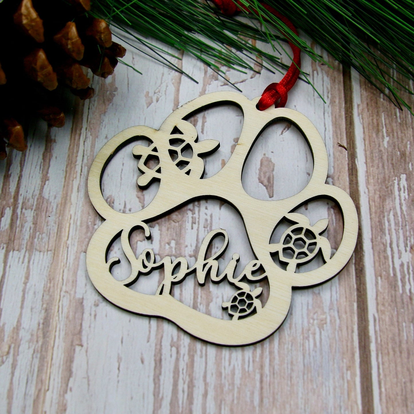 Custom Pet Paw Ornament, Turtle Design, Personalized Keepsake