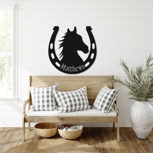 Custom Horse Metal Wall Art – Equestrian Horseshoe Decor