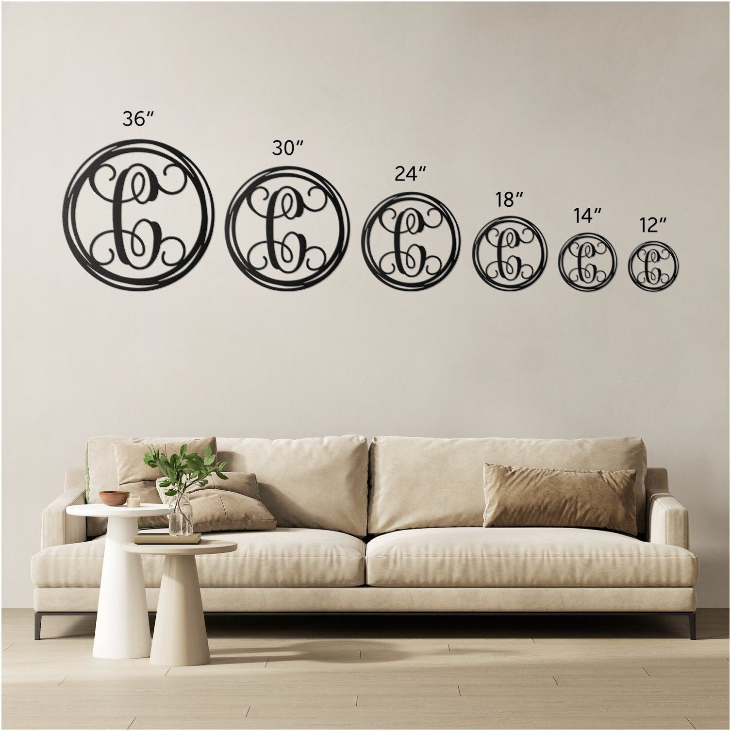 Stunning decorative monogram metal wall art with a hand drawn circle this stunning large metal letter wall art. This unique wall art is handcrafted from high-quality 18 gauge steel and powder coated in your choice of 5 colors in a range of sizes