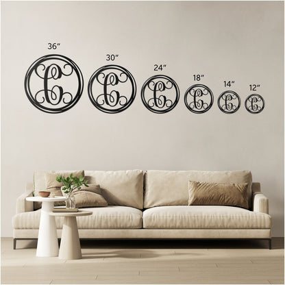 Stunning decorative monogram metal wall art with a hand drawn circle this stunning large metal letter wall art. This unique wall art is handcrafted from high-quality 18 gauge steel and powder coated in your choice of 5 colors in a range of sizes