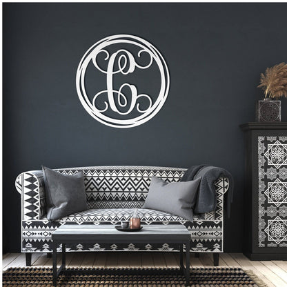 Stunning decorative monogram metal wall art with a hand drawn circle this stunning large metal letter wall art. This unique wall art is handcrafted from high-quality 18 gauge steel and powder coated in your choice of 5 colors in a range of sizes