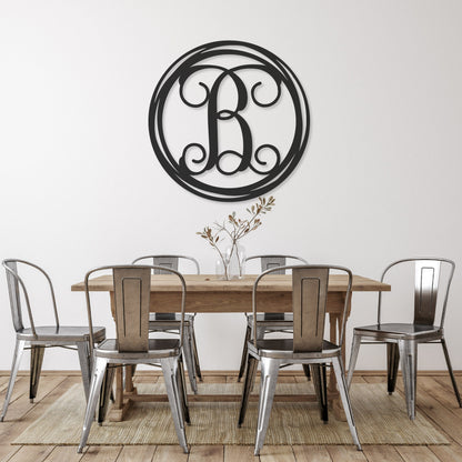 Stunning decorative monogram metal wall art with a hand drawn circle this stunning large metal letter wall art. This unique wall art is handcrafted from high-quality 18 gauge steel and powder coated in your choice of 5 colors in a range of sizes