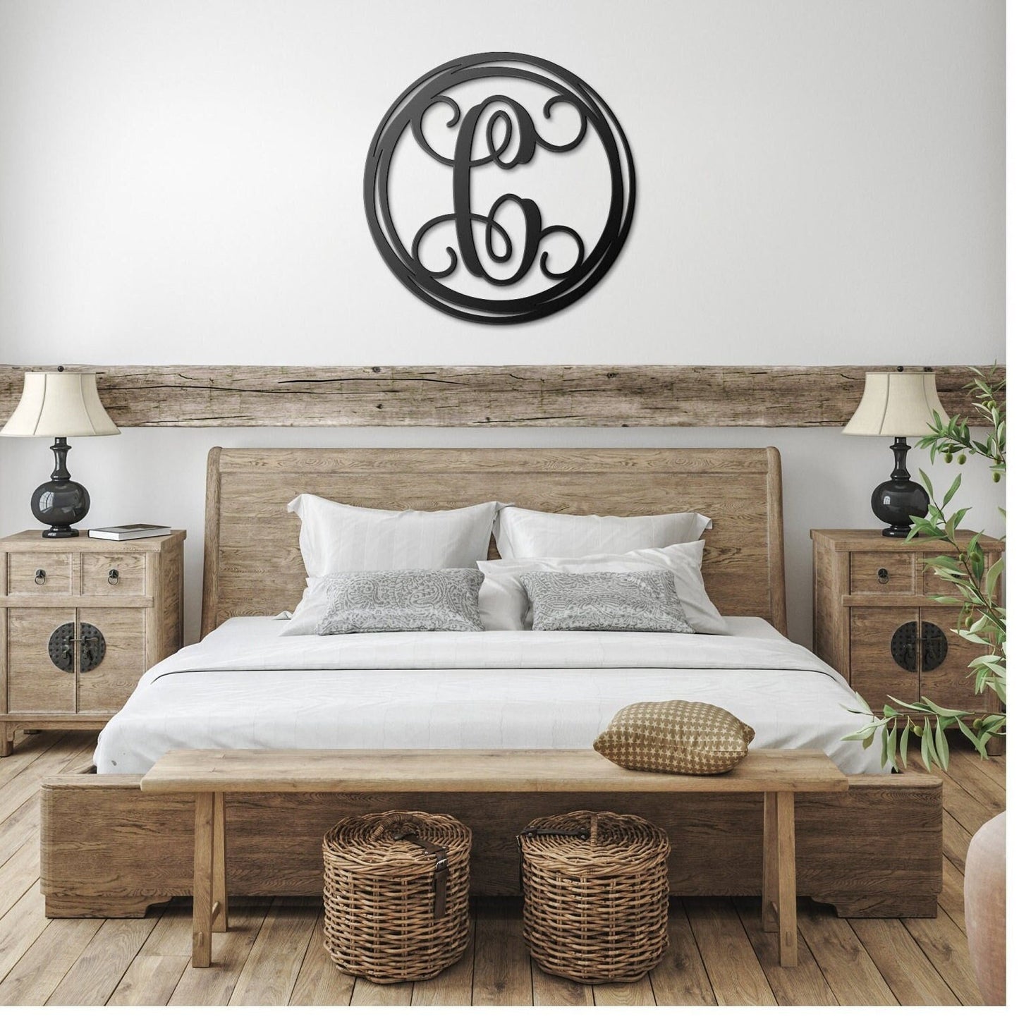 Stunning decorative monogram metal wall art with a hand drawn circle this stunning large metal letter wall art. This unique wall art is handcrafted from high-quality 18 gauge steel and powder coated in your choice of 5 colors in a range of sizes