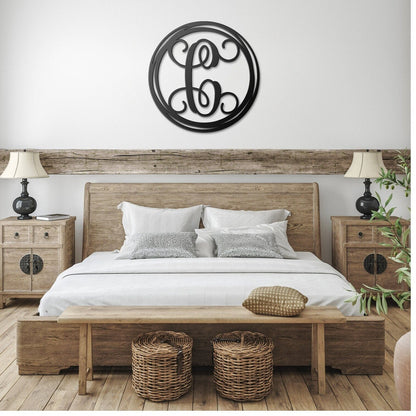 Stunning decorative monogram metal wall art with a hand drawn circle this stunning large metal letter wall art. This unique wall art is handcrafted from high-quality 18 gauge steel and powder coated in your choice of 5 colors in a range of sizes