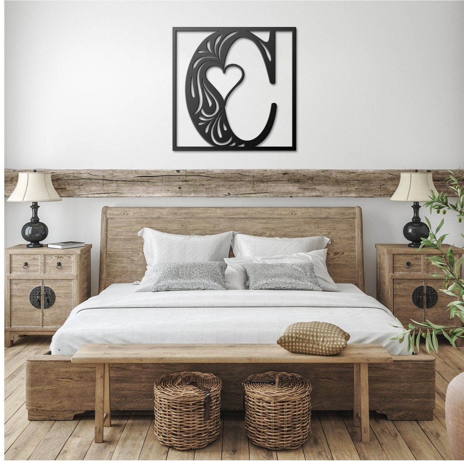 Stunning decorative square monogram metal wall art with a heart this stunning large metal letter wall art. This unique wall art is handcrafted from high-quality 18 gauge steel and powder coated in your choice of 5 colors in a range of sizes