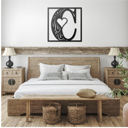 Stunning decorative square monogram metal wall art with a heart this stunning large metal letter wall art. This unique wall art is handcrafted from high-quality 18 gauge steel and powder coated in your choice of 5 colors in a range of sizes