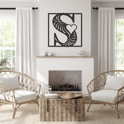 Square Monogram Metal Wall Art with Heart, Cabin Decor