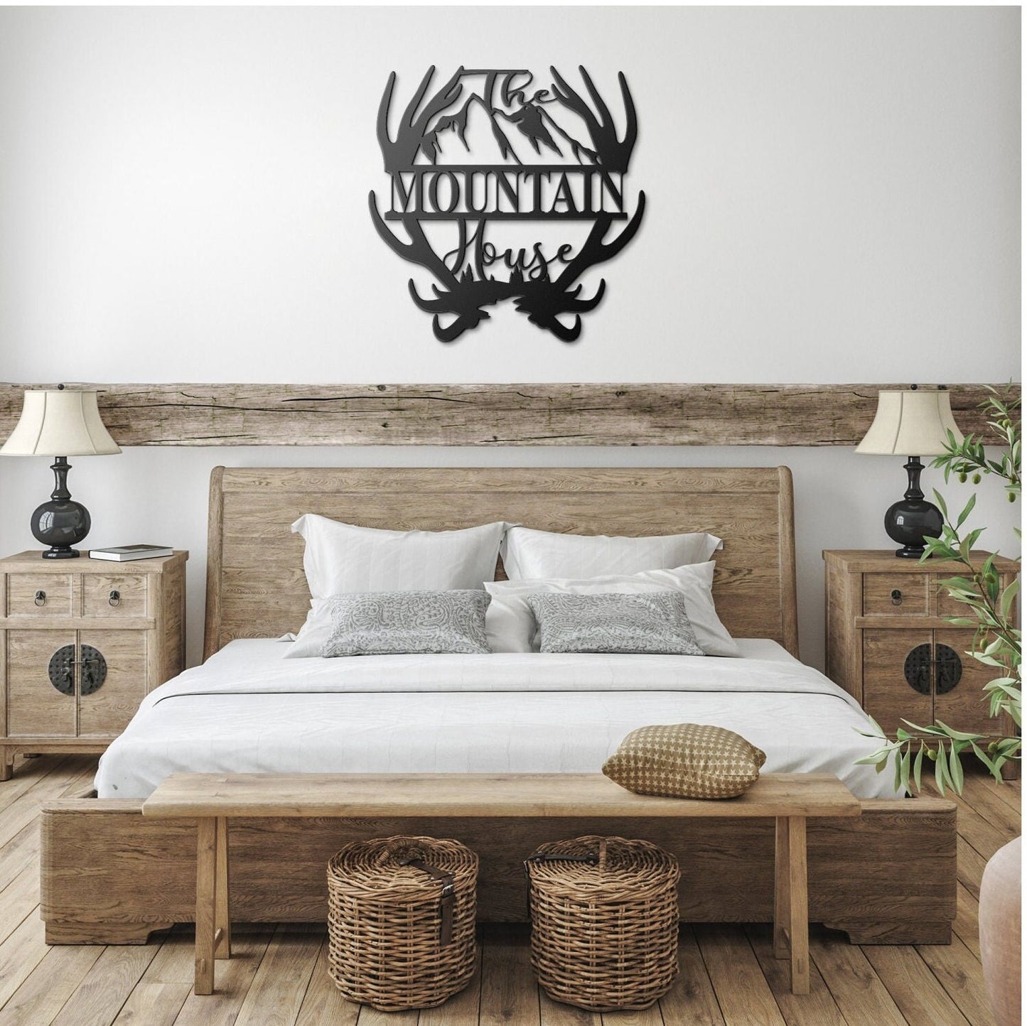 Custom Name Antler with Mountains Metal Wall Art, Family Metal Wall Hanging, Artwork for Home or Cabin, Large Indoor or Outdoor Wall Art, available in various colors and sizes