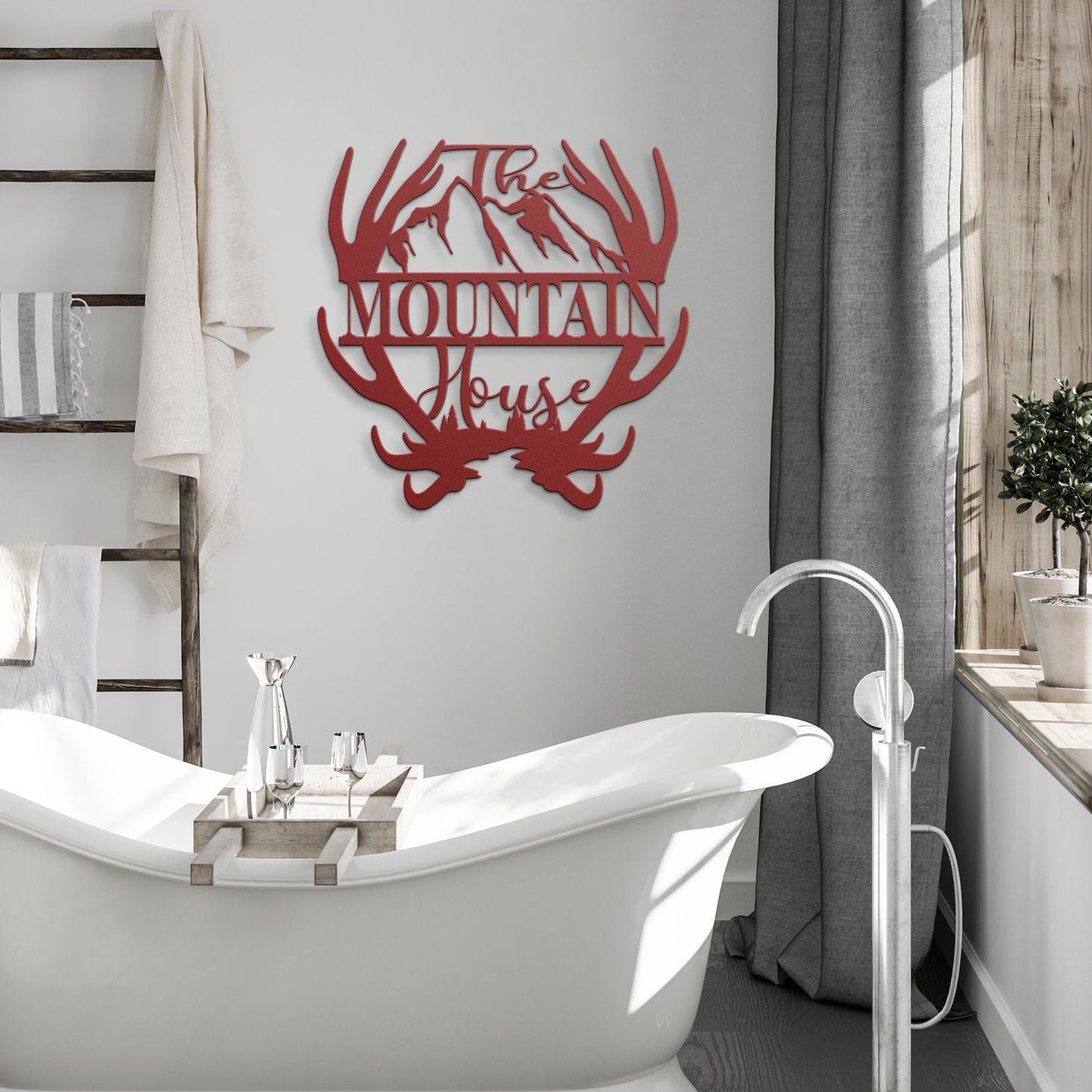 Custom Name Antler with Mountains Metal Wall Art, Family Metal Wall Hanging, Artwork for Home or Cabin, Large Indoor or Outdoor Wall Art, available in various colors and sizes