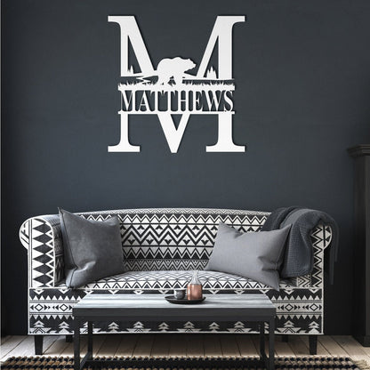 Personalized Bear Monogram Metal Wall Art, Family Name Sign