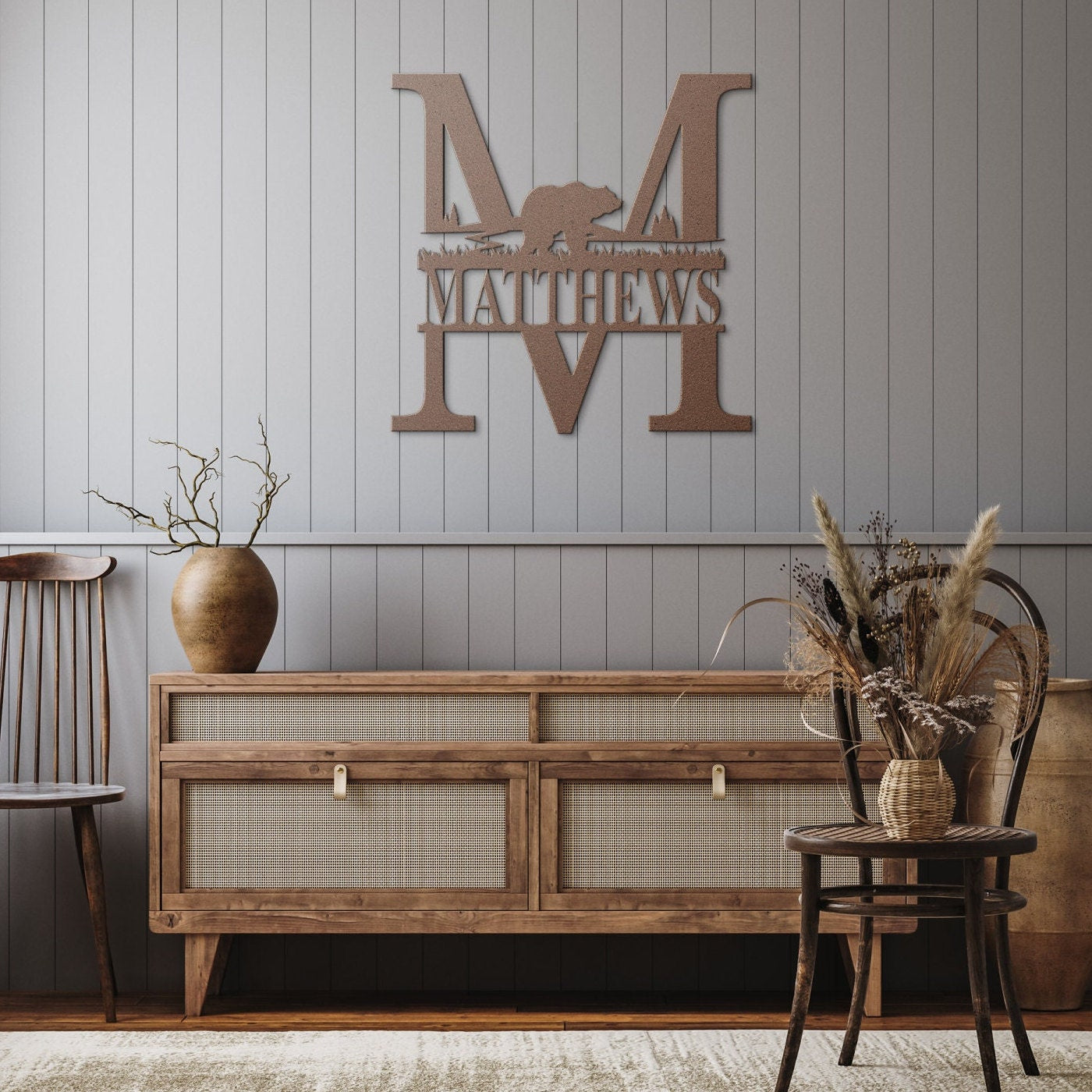 Personalized Bear Monogram Metal Wall Art, Family Name Sign