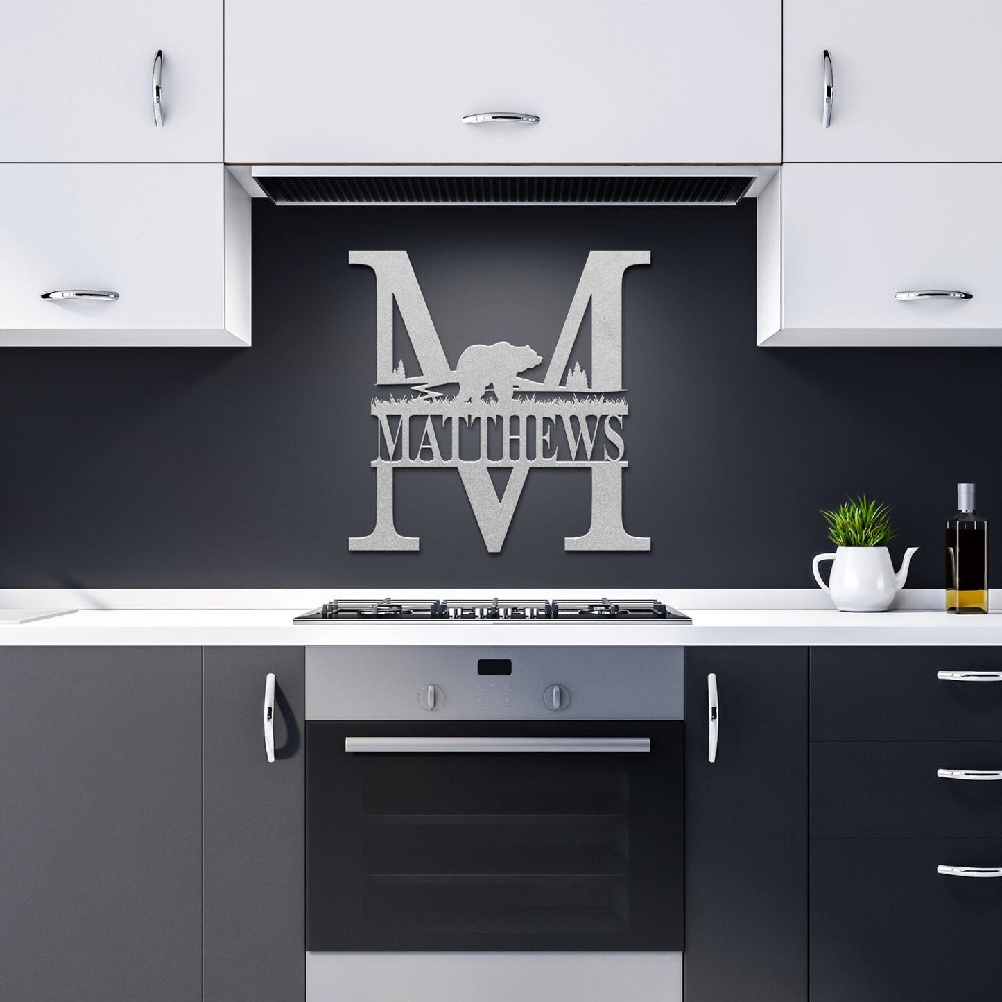 Personalized Bear Monogram Metal Wall Art, Family Name Sign