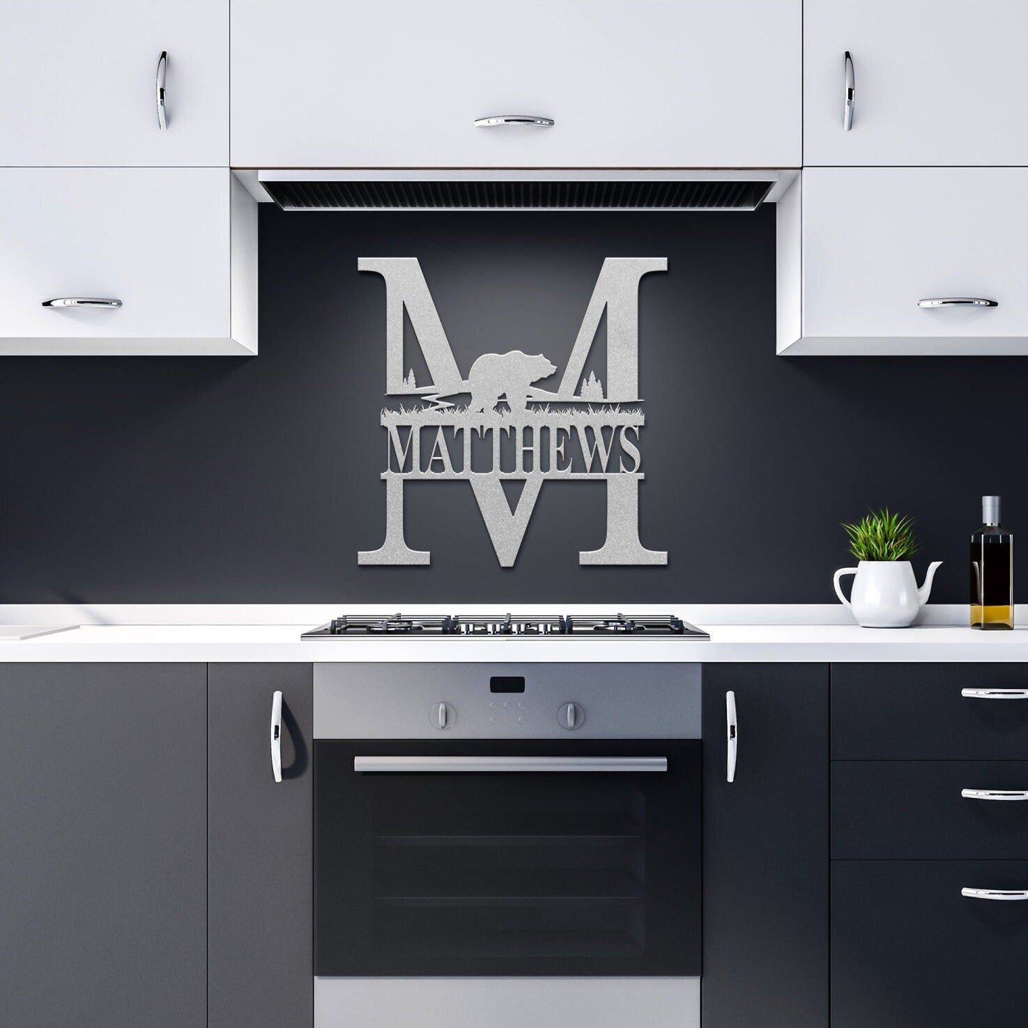 Personalized Bear Monogram Metal Wall Art, Family Name Sign