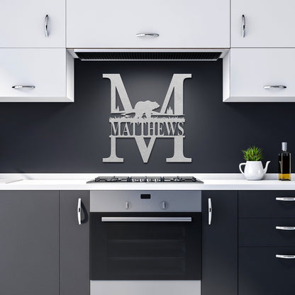 Personalized Bear Monogram Metal Wall Art, Family Name Sign