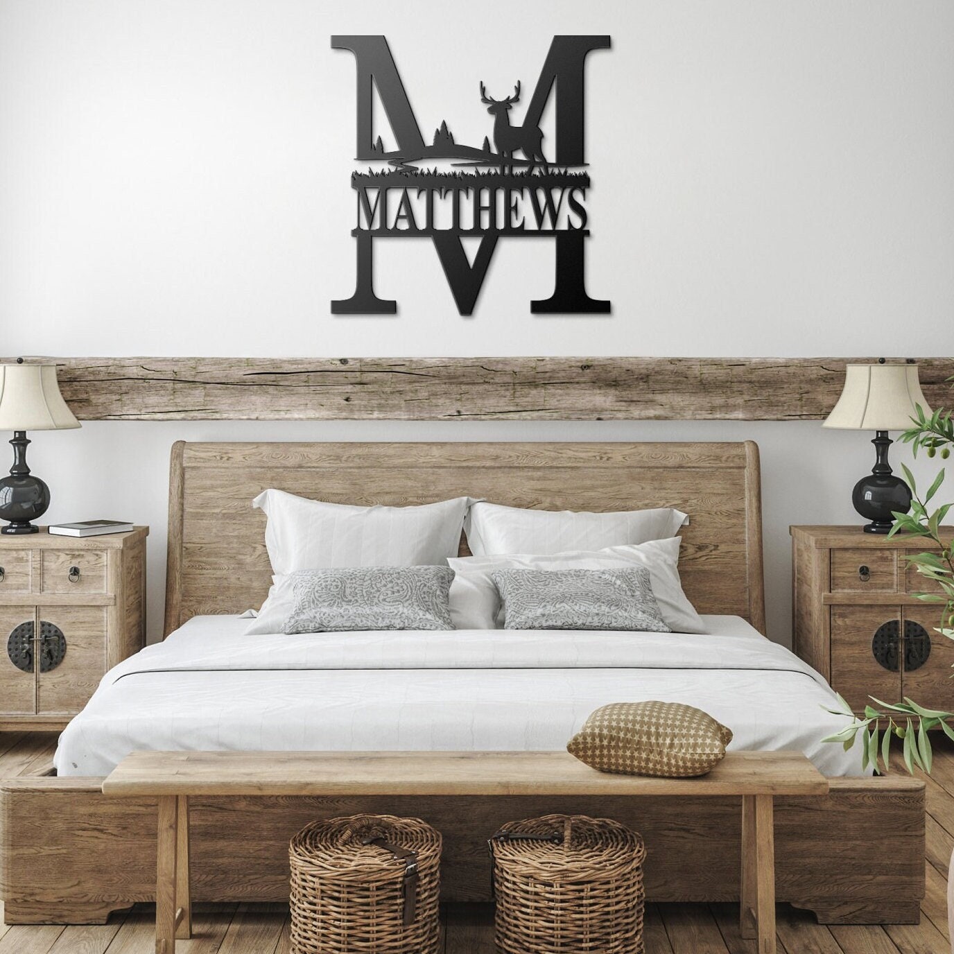 Custom Deer Monogram Metal Wall Art, Family Metal Wall Hanging, Artwork for Home or Cabin, Large Indoor or Outdoor Wall Art