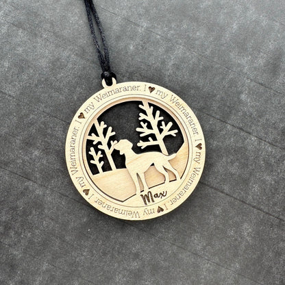 Weimaraner Ornament, Personalized Dog Memorial Gift, Handmade Birchwood