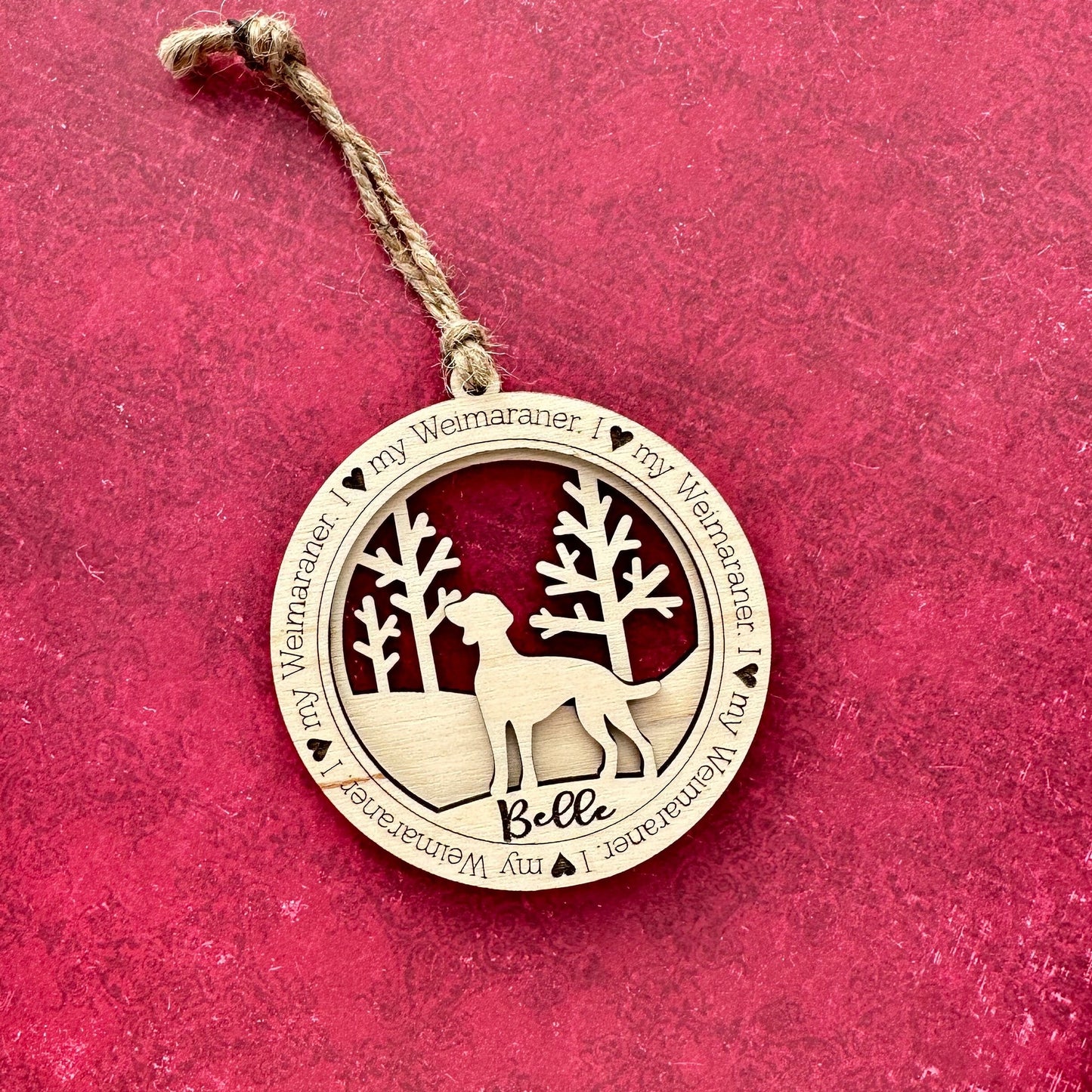 Weimaraner Ornament, Personalized Dog Memorial Gift, Handmade Birchwood