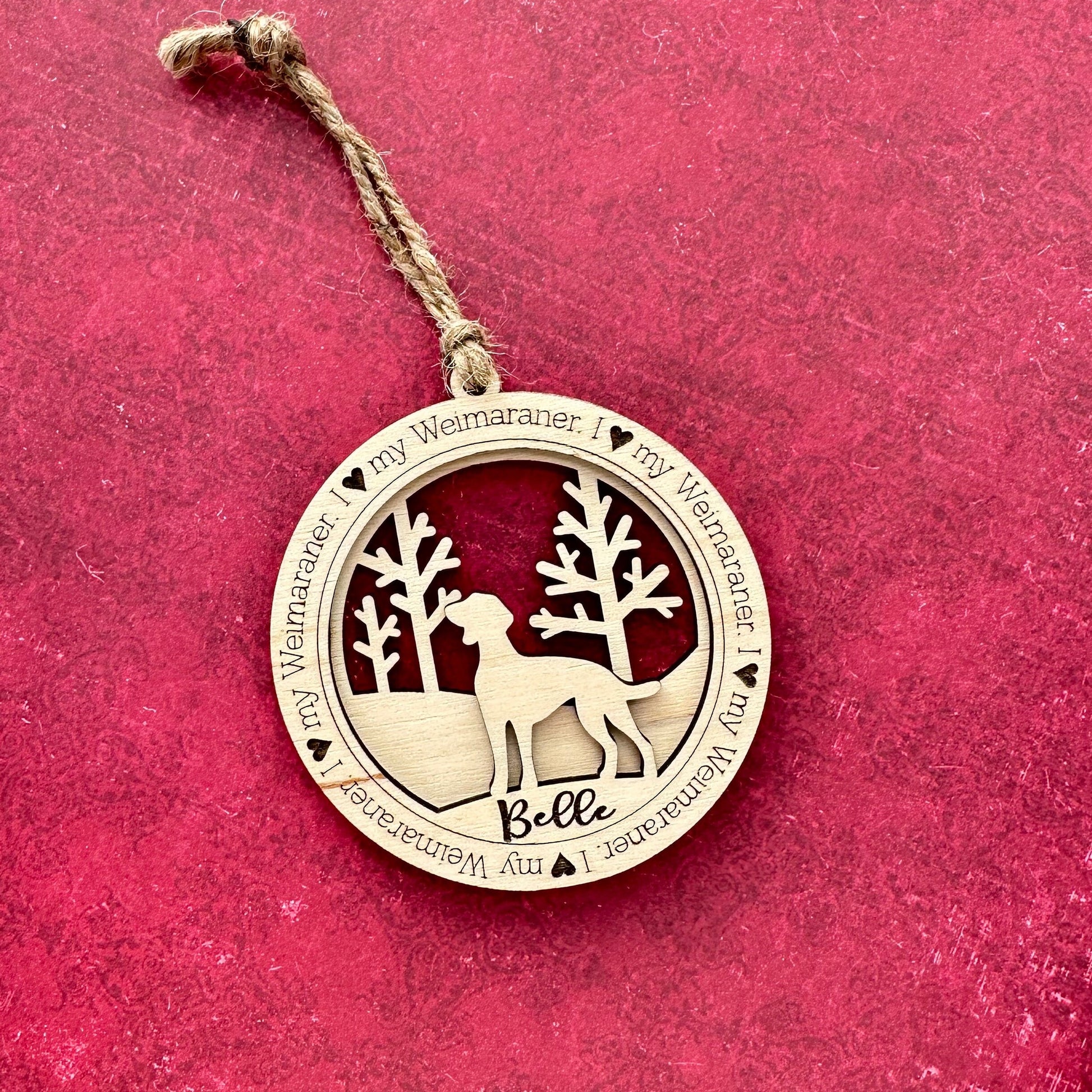 Weimaraner Ornament, Personalized Dog Memorial Gift, Handmade Birchwood