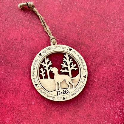 Weimaraner Ornament, Personalized Dog Memorial Gift, Handmade Birchwood