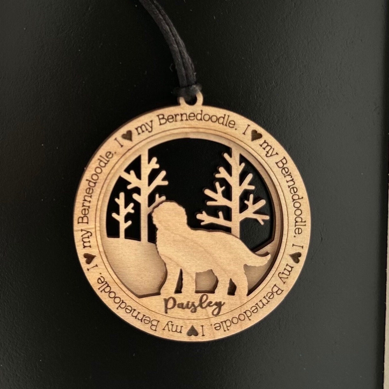 Personalized Bernedoodle Ornament, Laser Cut Birchwood Pet Memorial