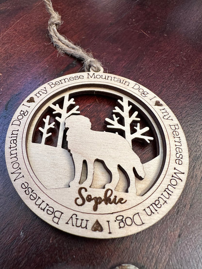 Personalized Bernese Mountain Dog Ornament, Birchwood Pet Memorial