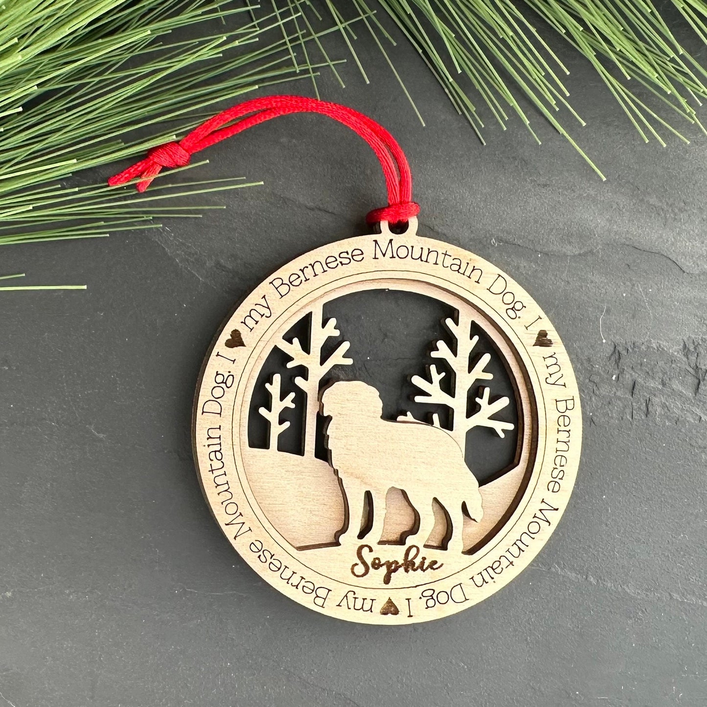 Personalized Bernese Mountain Dog Ornament, Birchwood Pet Memorial