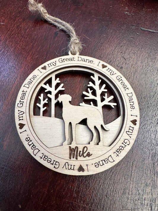Love My Great Dane Ornament, Personalized Dane Gifts, Dog Pet Memorial Ornament, Rescue Ornament - Unique Gift for a Owner