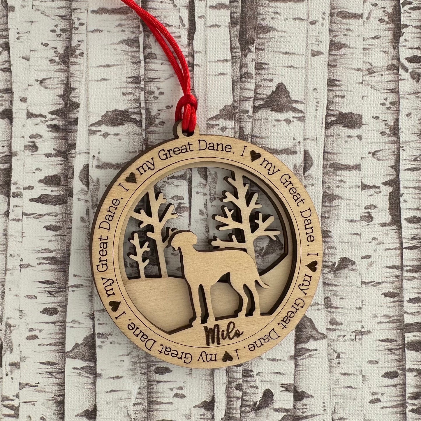 Love My Great Dane Ornament, Personalized Dane Gifts, Dog Pet Memorial Ornament, Rescue Ornament - Unique Gift for a Owner