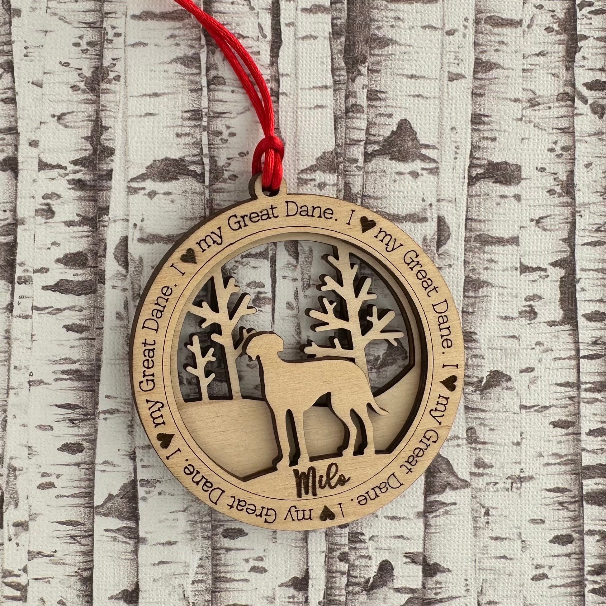 Love My Great Dane Ornament, Personalized Dane Gifts, Dog Pet Memorial Ornament, Rescue Ornament - Unique Gift for a Owner