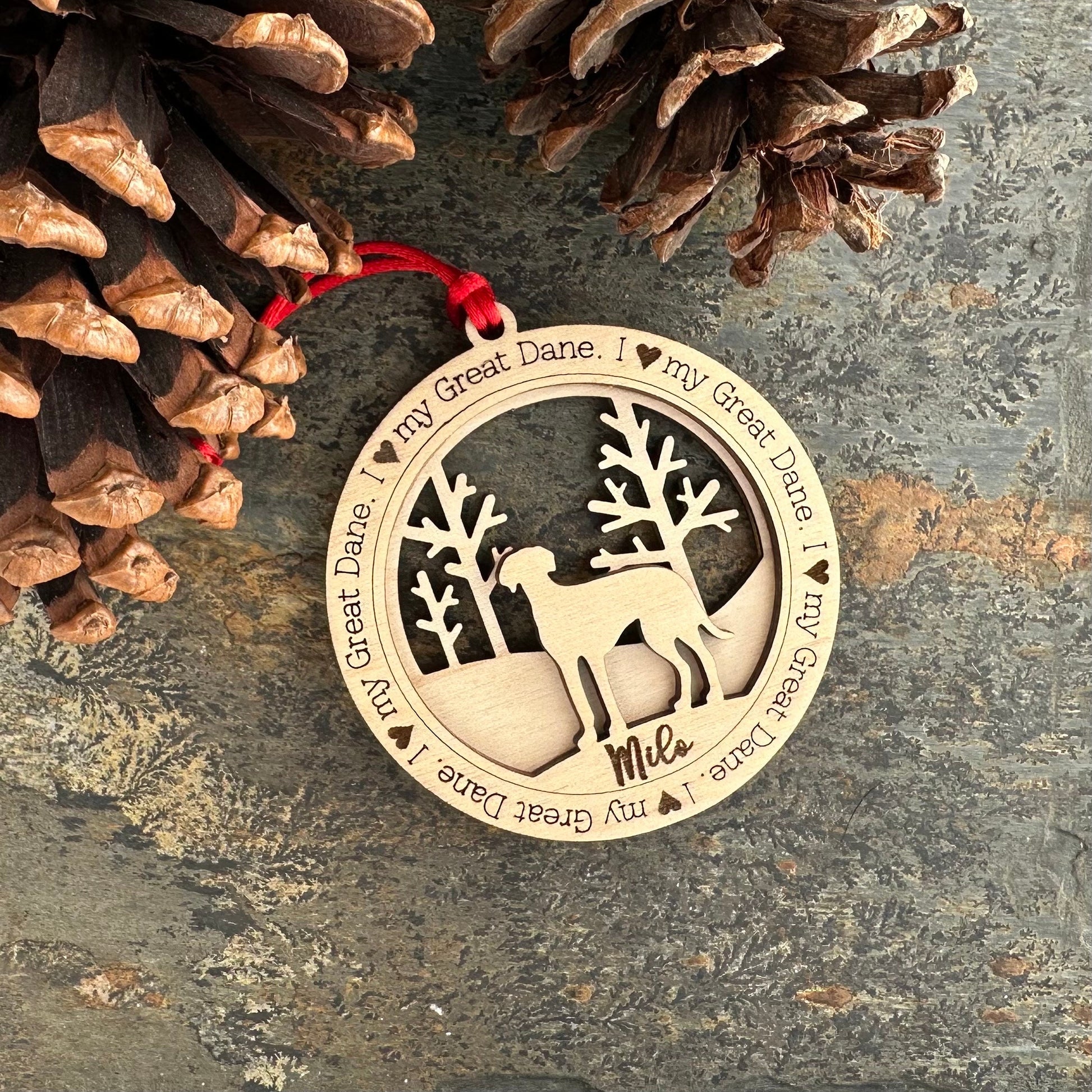 Love My Great Dane Ornament, Personalized Dane Gifts, Dog Pet Memorial Ornament, Rescue Ornament - Unique Gift for a Owner