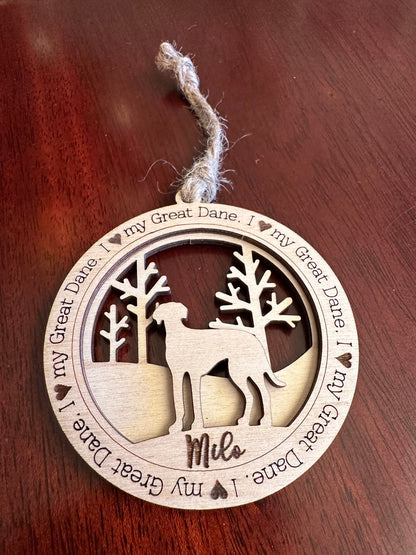 Love My Great Dane Ornament, Personalized Dane Gifts, Dog Pet Memorial Ornament, Rescue Ornament - Unique Gift for a Owner