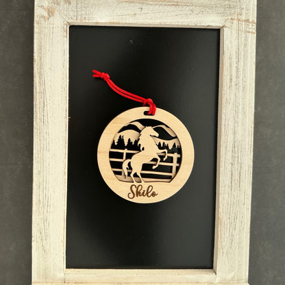 Beautiful personalized horse with a mountains ornament can be customized with your name, horse’s or text of your choosing. This keepsake equestrian ornament is a heartfelt memorial for the celebration of life and experiences.