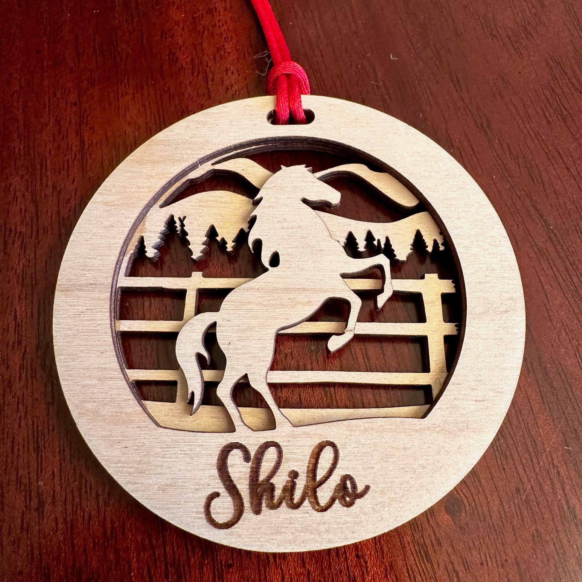 Beautiful personalized horse with a mountains ornament can be customized with your name, horse’s or text of your choosing. This keepsake equestrian ornament is a heartfelt memorial for the celebration of life and experiences.