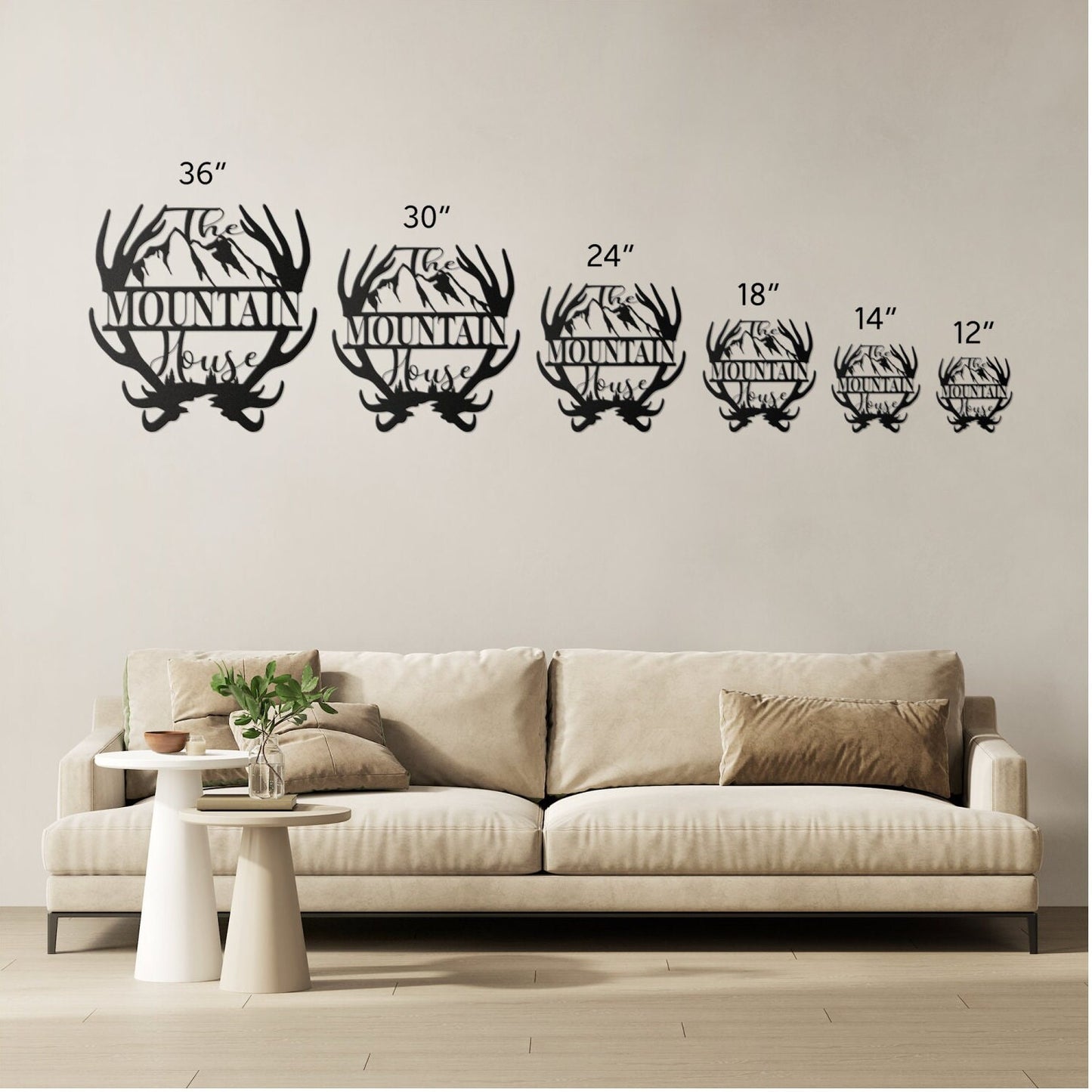 Custom Name Antler with Mountains Metal Wall Art, Family Metal Wall Hanging, Artwork for Home or Cabin, Large Indoor or Outdoor Wall Art, available in various colors and sizes