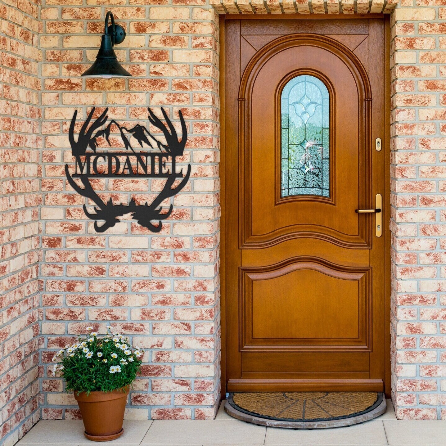 Custom Name Antler with Mountains Metal Wall Art, Family Metal Wall Hanging, Artwork for Home or Cabin, Large Indoor or Outdoor Wall Art