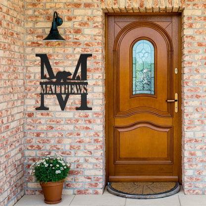 Personalized Bear Monogram Metal Wall Art, Family Name Sign