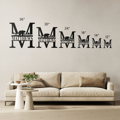Personalized Bear Monogram Metal Wall Art, Family Name Sign