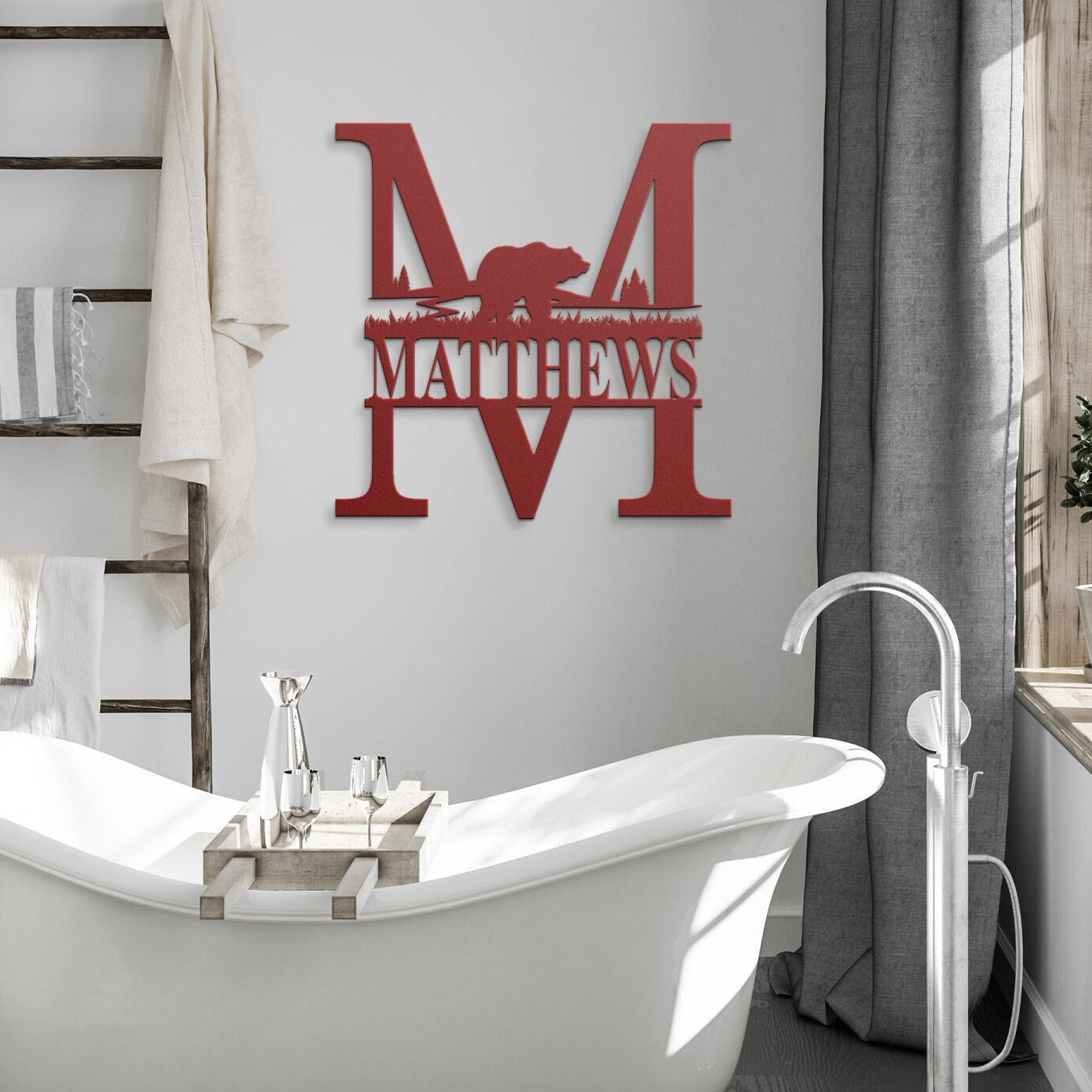 Personalized Bear Monogram Metal Wall Art, Family Name Sign