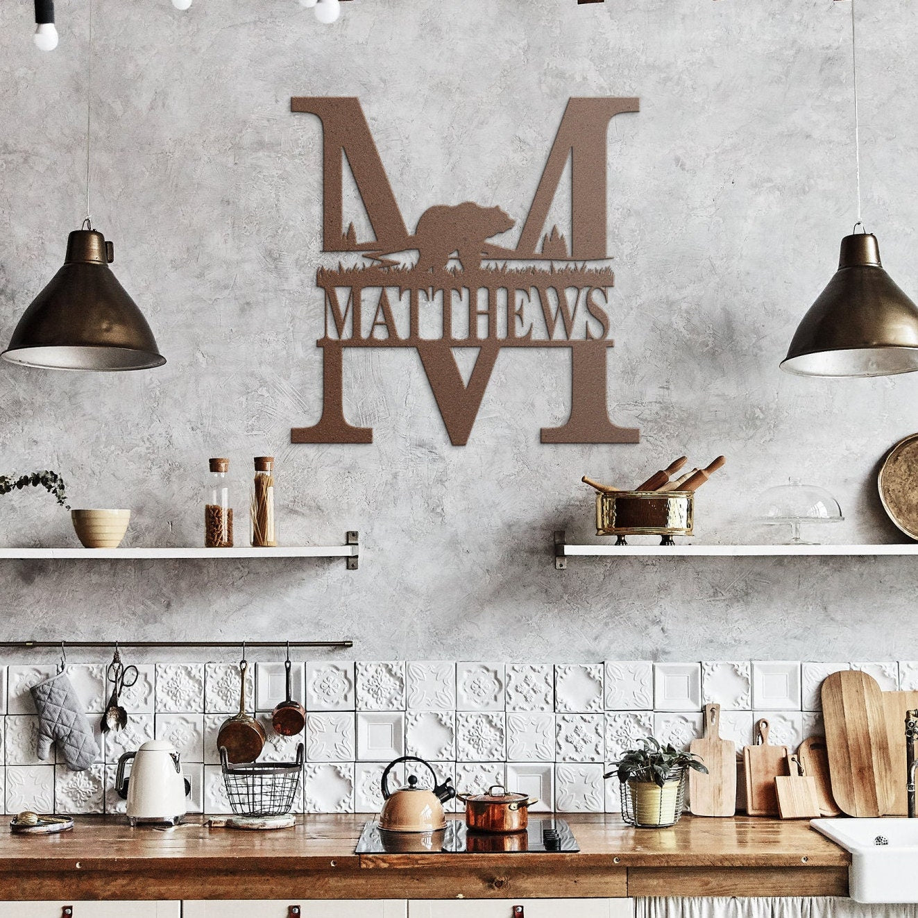 Personalized Bear Monogram Metal Wall Art, Family Name Sign