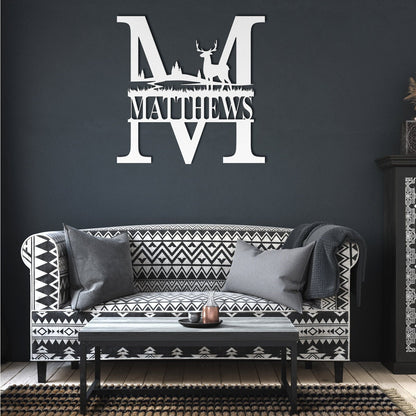 Custom Deer Monogram Metal Wall Art, Family Metal Wall Hanging, Artwork for Home or Cabin, Large Indoor or Outdoor Wall Art