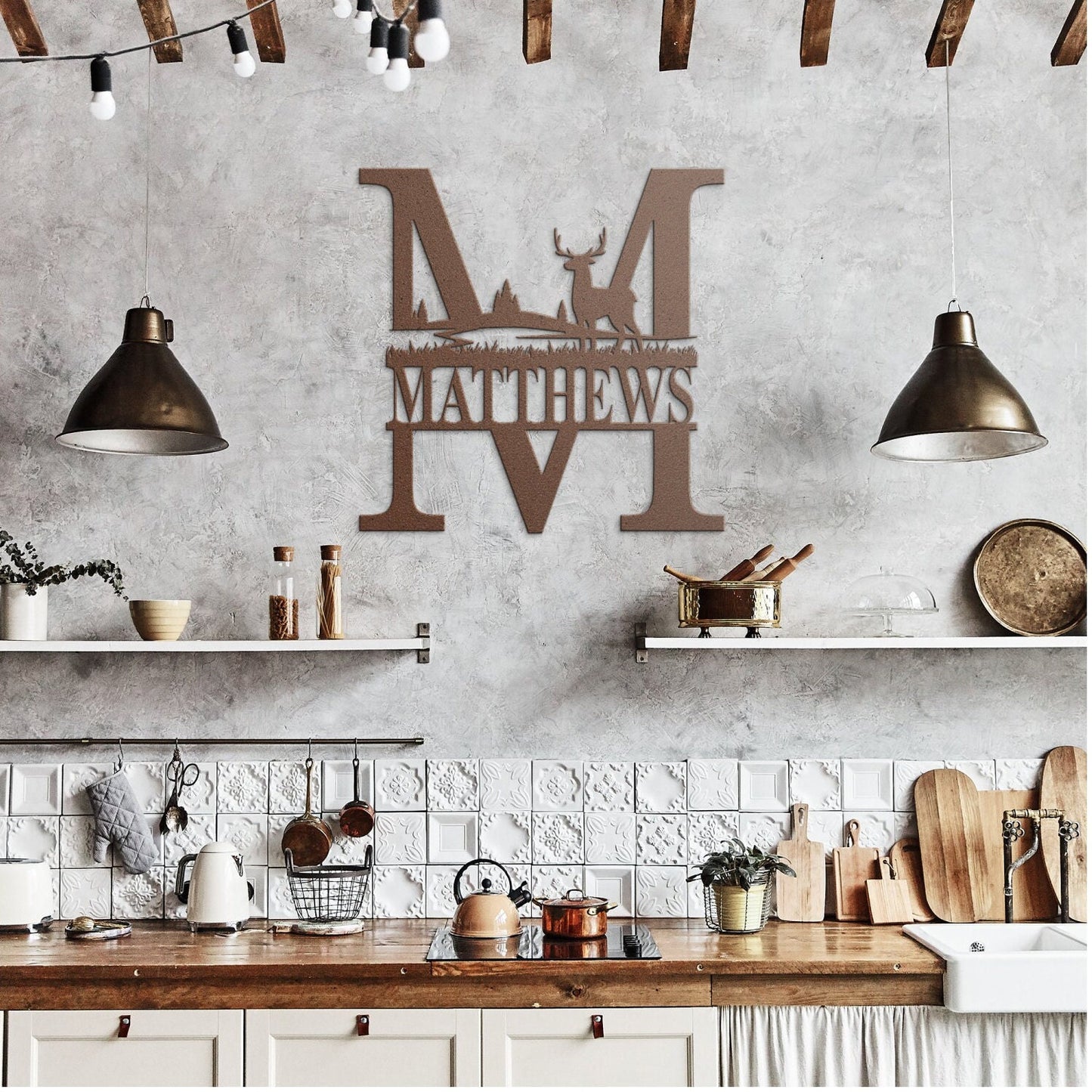 Custom Deer Monogram Metal Wall Art, Family Metal Wall Hanging, Artwork for Home or Cabin, Large Indoor or Outdoor Wall Art
