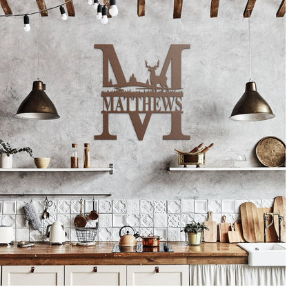 Custom Deer Monogram Metal Wall Art, Family Metal Wall Hanging, Artwork for Home or Cabin, Large Indoor or Outdoor Wall Art