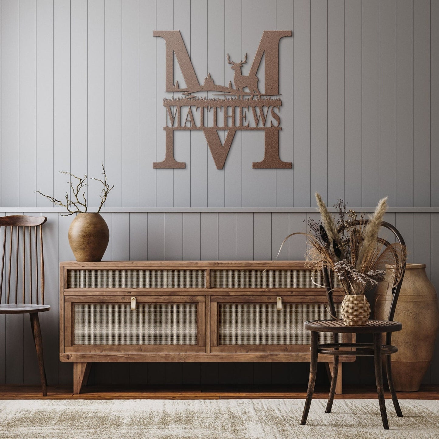 Custom Deer Monogram Metal Wall Art, Family Metal Wall Hanging, Artwork for Home or Cabin, Large Indoor or Outdoor Wall Art