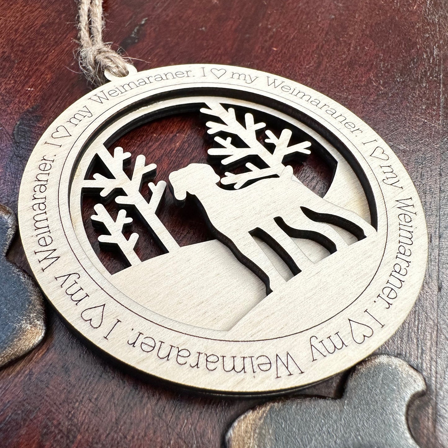 Weimaraner Ornament, Personalized Dog Memorial Gift, Handmade Birchwood