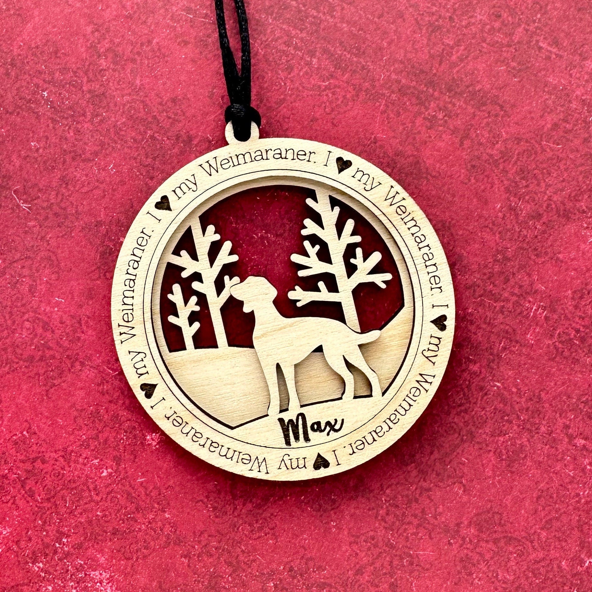Weimaraner Ornament, Personalized Dog Memorial Gift, Handmade Birchwood