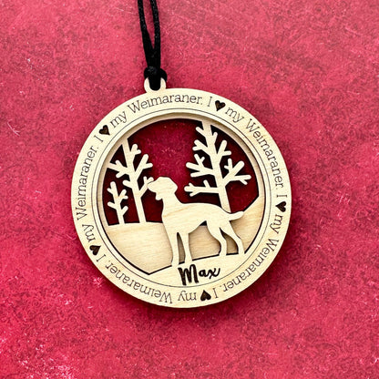 Weimaraner Ornament, Personalized Dog Memorial Gift, Handmade Birchwood