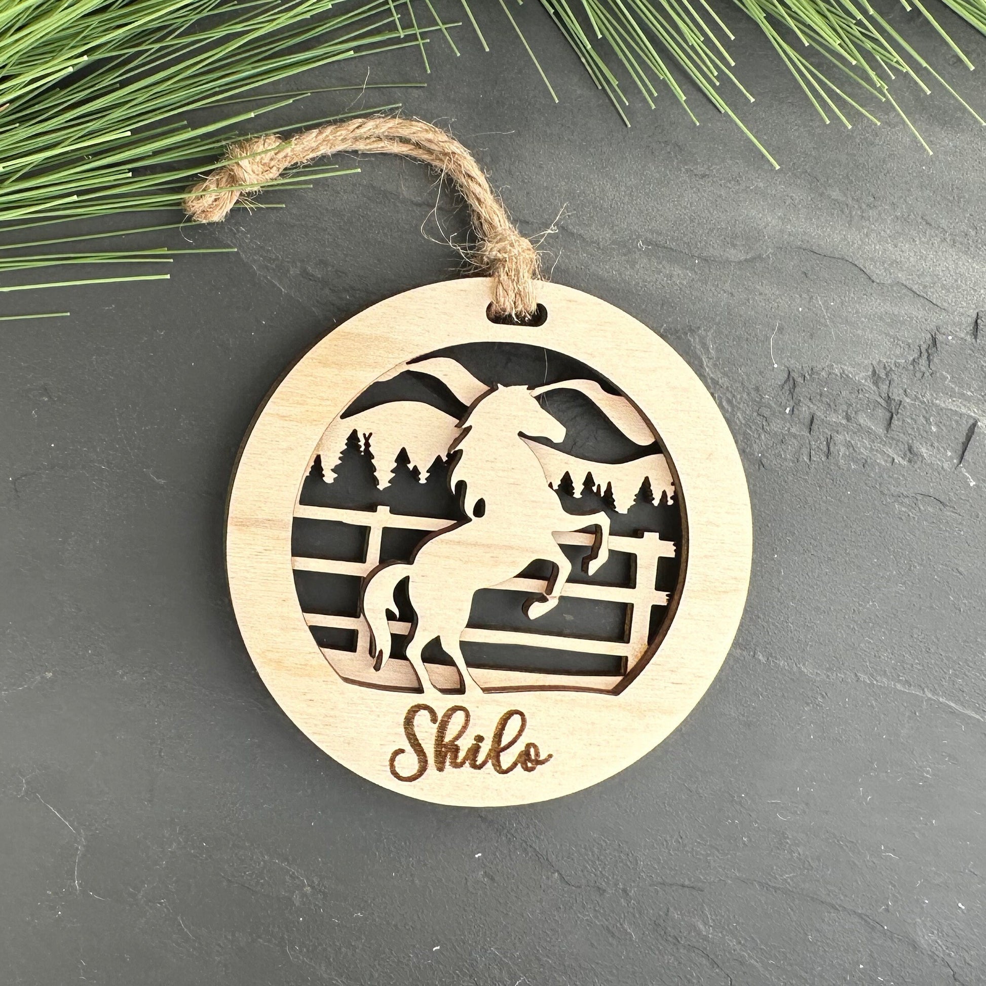 Beautiful personalized horse with a mountains ornament can be customized with your name, horse’s or text of your choosing. This keepsake equestrian ornament is a heartfelt memorial for the celebration of life and experiences.