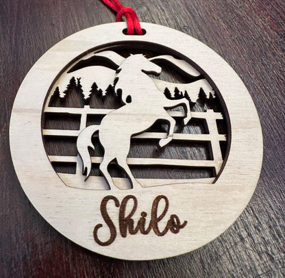 Beautiful personalized horse with a mountains ornament can be customized with your name, horse’s or text of your choosing. This keepsake equestrian ornament is a heartfelt memorial for the celebration of life and experiences.