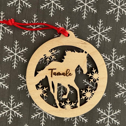 Beautiful personalized horse with snow ornament can be customized with your name, horse’s or text of your choosing. This keepsake equestrian ornament is a heartfelt memorial for the celebration of life and experiences.